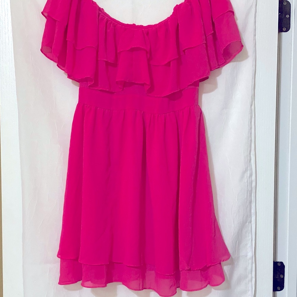 Chic Me Off The Shoulder Hot Pink Short Flowy Dress